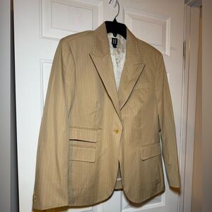 Hilfiger Woman’s Tan Pinstripe VINTAGE Blazer Size 14 Preppy 2004 Classic